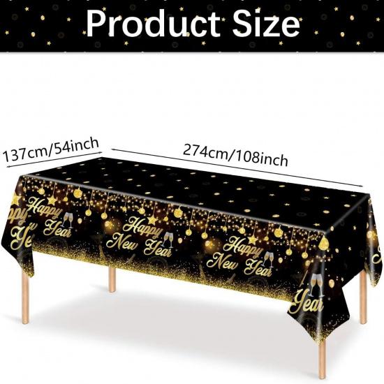 MiniRed Happy New Year Plastic Table Cloth for Parties, Plastic Table Cover 2026, Disposable Party Table Clothes Decorations Supplies(108” X 54”)