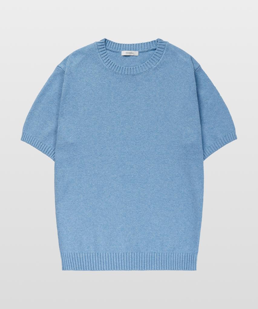 MANNERGRAM Upw Washable Cotton Round Short Sleeve Knit Cameo Blue