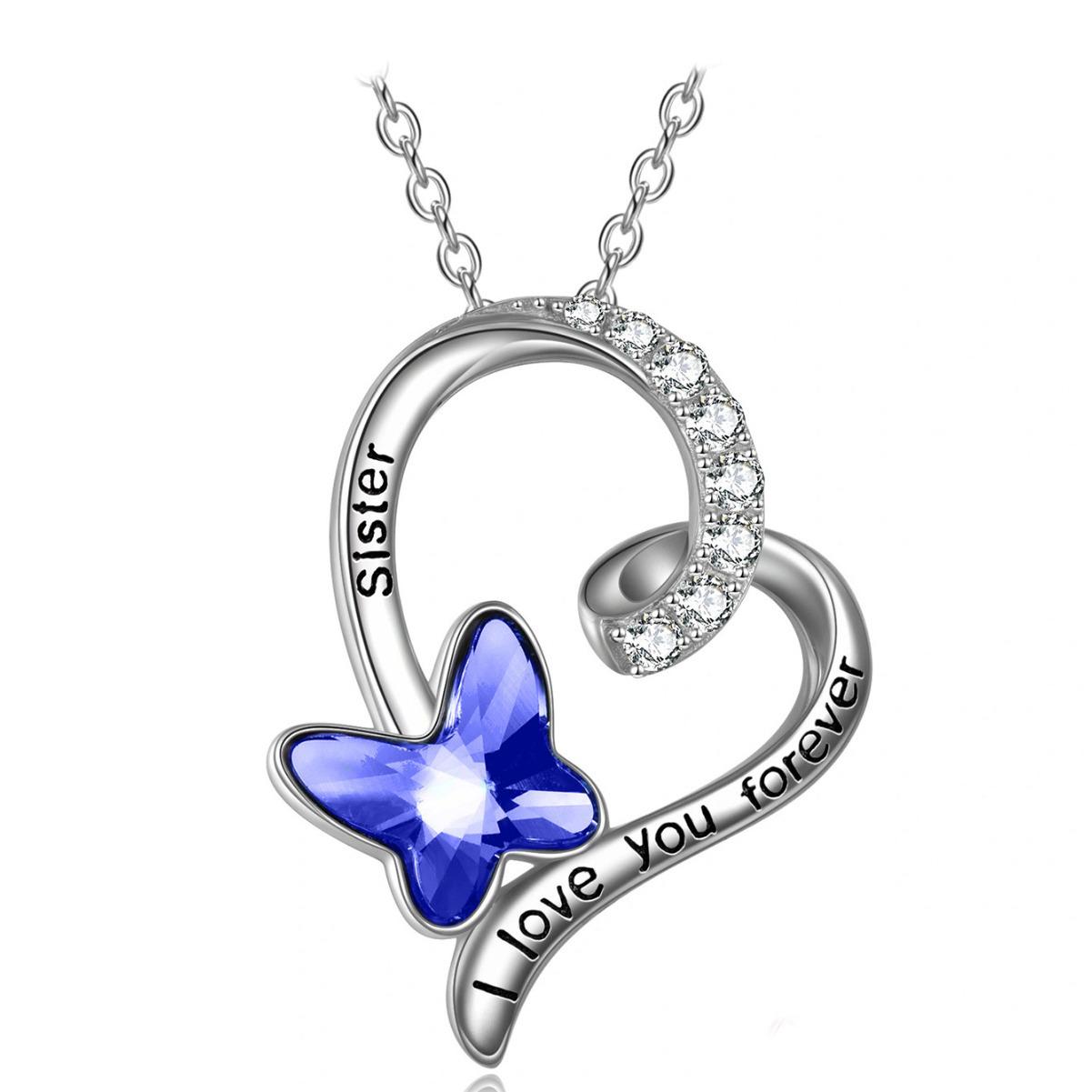 

S925 Silver Heart & Butterfly Pendant Necklace 925 Silver серебряный