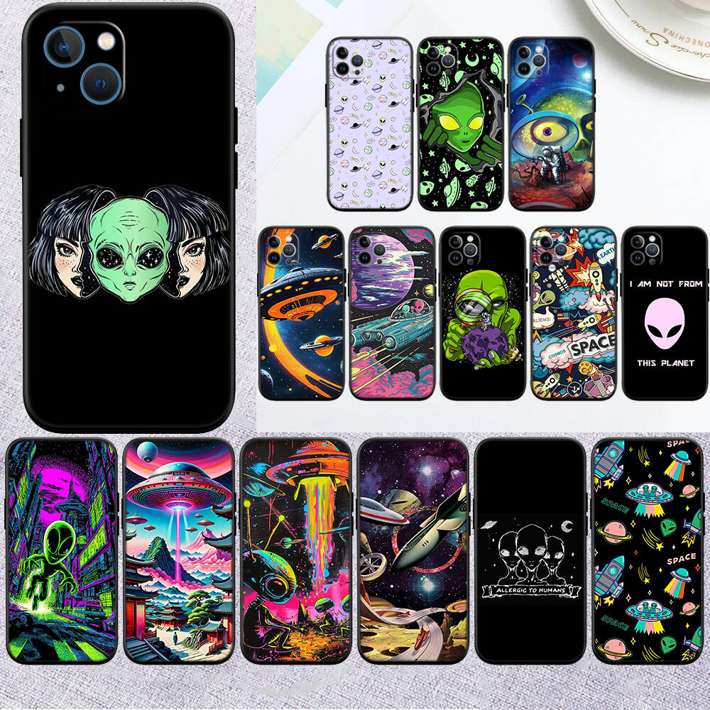 MH140 Space Alien UFO Phone Shell Case for iPhone 7 8 11 12 13 14 15 16 17 16E XS Pro Max XR X SE Air
