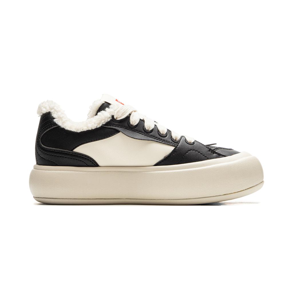 New LiNing Puff Platform Thermal Abrasion Resistant Low top Skateboard Shoes Women's Black White AZGU068-7