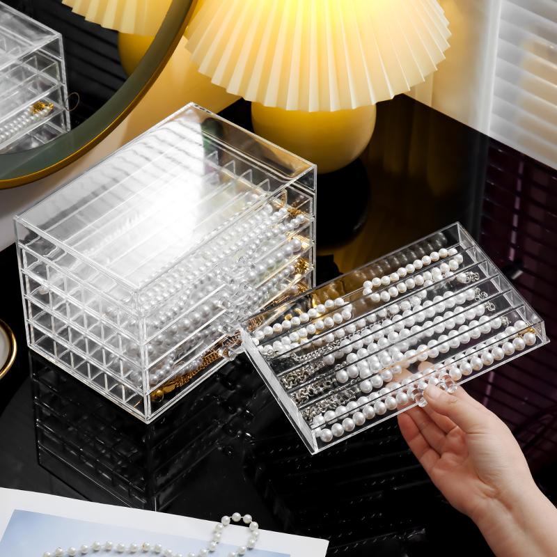 Transparent Cover Necklace Display Case, Jewelry Tray with Clear Lid, Necklace Storage Box