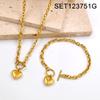 Stainless Steel Heart Pendant Necklace & Bracelet Set - Fashionable Titanium Jewelry