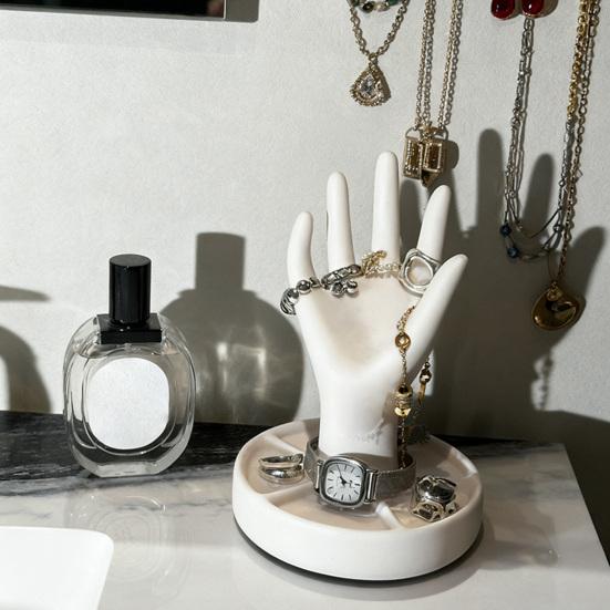Jewelry Storage Rack with 5 Finger Shape Sculpture Smooth Rounded Design Jewelry Organizer for Rings Bracelets Necklaces Earrings