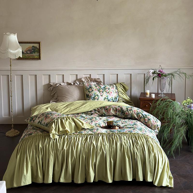 

Французский романтический хлопковый комплект постельного белья из четырех предметов, приятный для кожи, дышащий, пододеяльник, простыня, наволочки. 2.0m bed