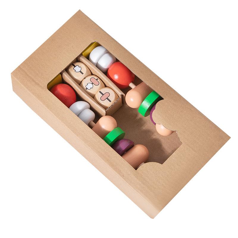 

Montessori Simulation Barbecue Sensory Toys Wooden Color Separation Puzzle Blocks Stacking Games Educational Toys for Children