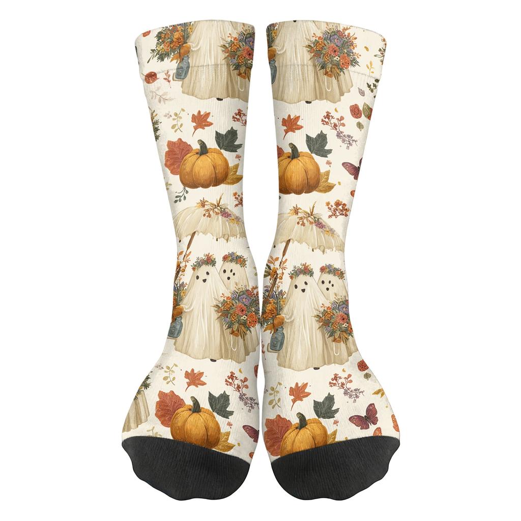 Unisex Mid-Calf Socks with Halloween Print Breathable Comfort Fit for Casual Wear