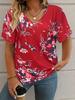 T-Shirt Damen Sommer lässig elegant V-Ausschnitt Kurzarm Retro Blumenmuster Top locker Freizeitkleidung Damen T-Shirt