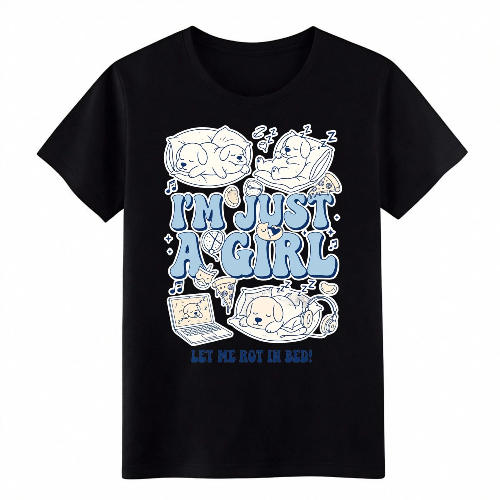 

Lazy Girl Aesthetic Let Me Rot In Bed Puppy T-Shirt Casual Loungewear Top 3XL