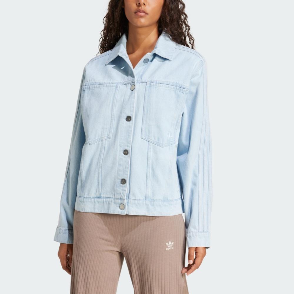 Adidas Originals Solid Color Single-Breasted Loose Long Sleeve Denim Jacket Women Jackets Blue JD4753