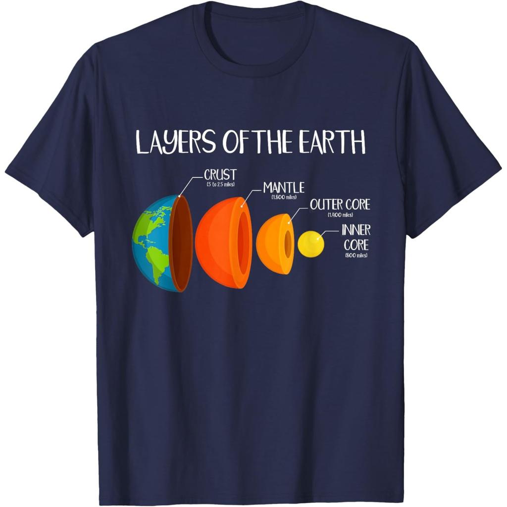 Layers of the Earth Diagram Geology Science Nerd Graphic Tee Casual Short Sleeve T-Shirt