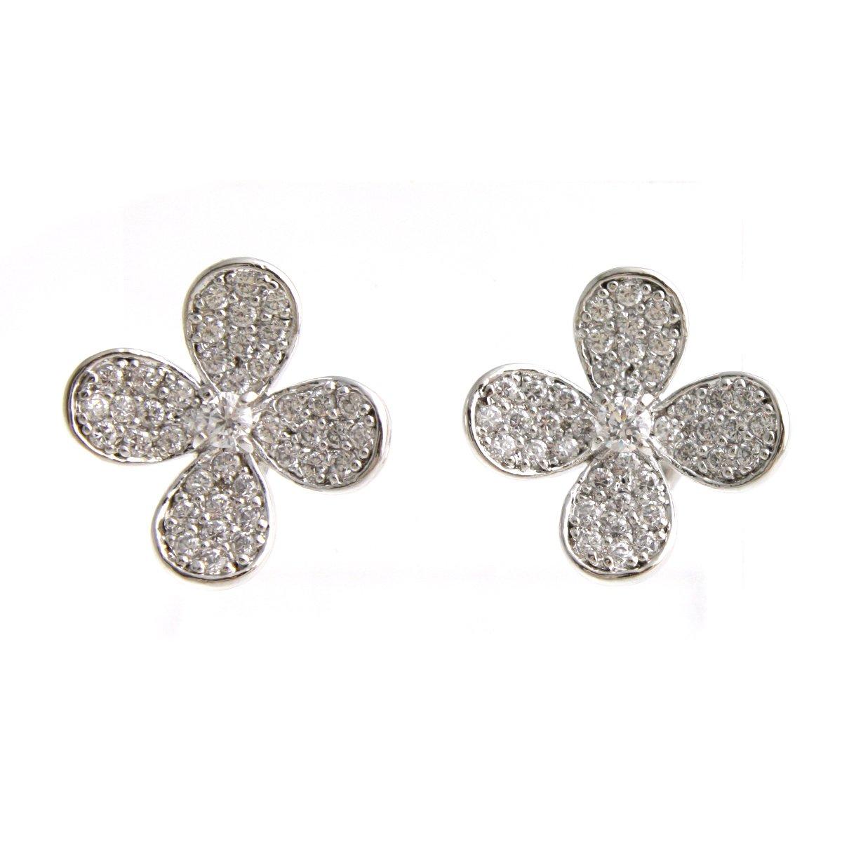 

VINGTAINE Pave Flower Earrings Flower Cubic Zirconia CZ P1075 [Vintaine] (Earrings)
