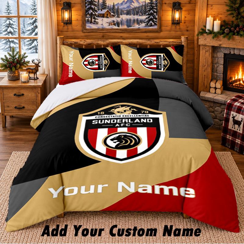 Sunderland FC Pattern Bedding 3Pcs Set Custom Name, Bed Sheet And Pillowcases For Home Bedroom