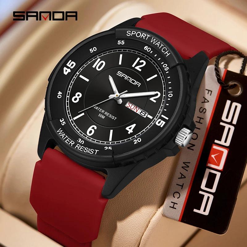 Sanda 6358 Male Female Unisex Student Sports Quartz Watch 5atm Waterproof Luminous Double Calendar Lightweight Drop Resistant