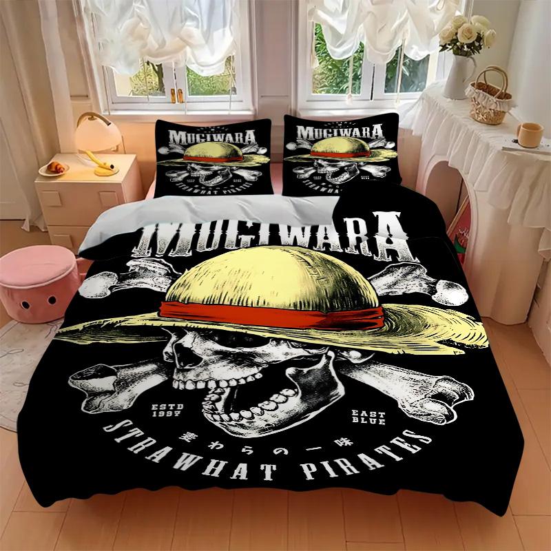 Pirate Skull Mugiwara Hat Print 3Pcs Bedding Setduvet Cover With 2 Bedropillowcase Home Birthday Gift
