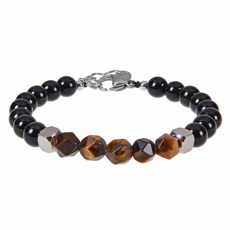 Men's Stainless Steel & Tiger Eye Beaded Adjustable Bracelet