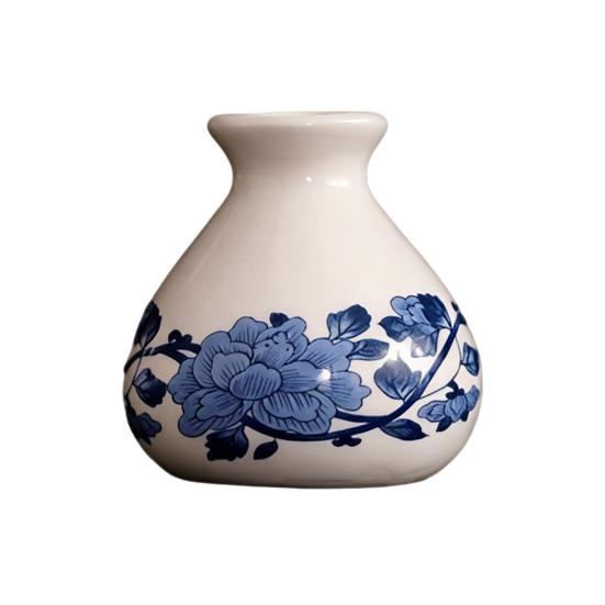 Small Blue and White Porcelains Vase, Mini Chinoiserie Bud Vase, Vintage Ceramic Oriental Handmade Chinese Flower Jardiniere for Home Office Shelf