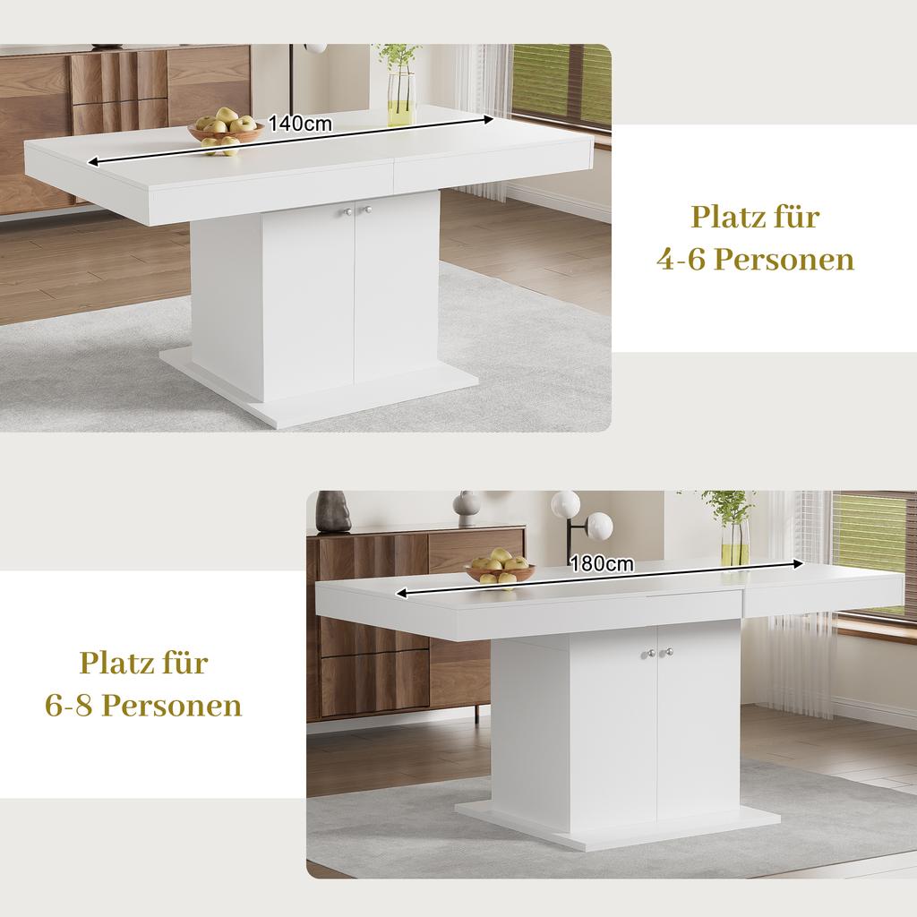 Extendable Dining Table, L140/180*W80*H76cm, with Storage, Rectangular, Coffee/Leisure, Space-Saving Multifunctional, Automatic Telescopic, White