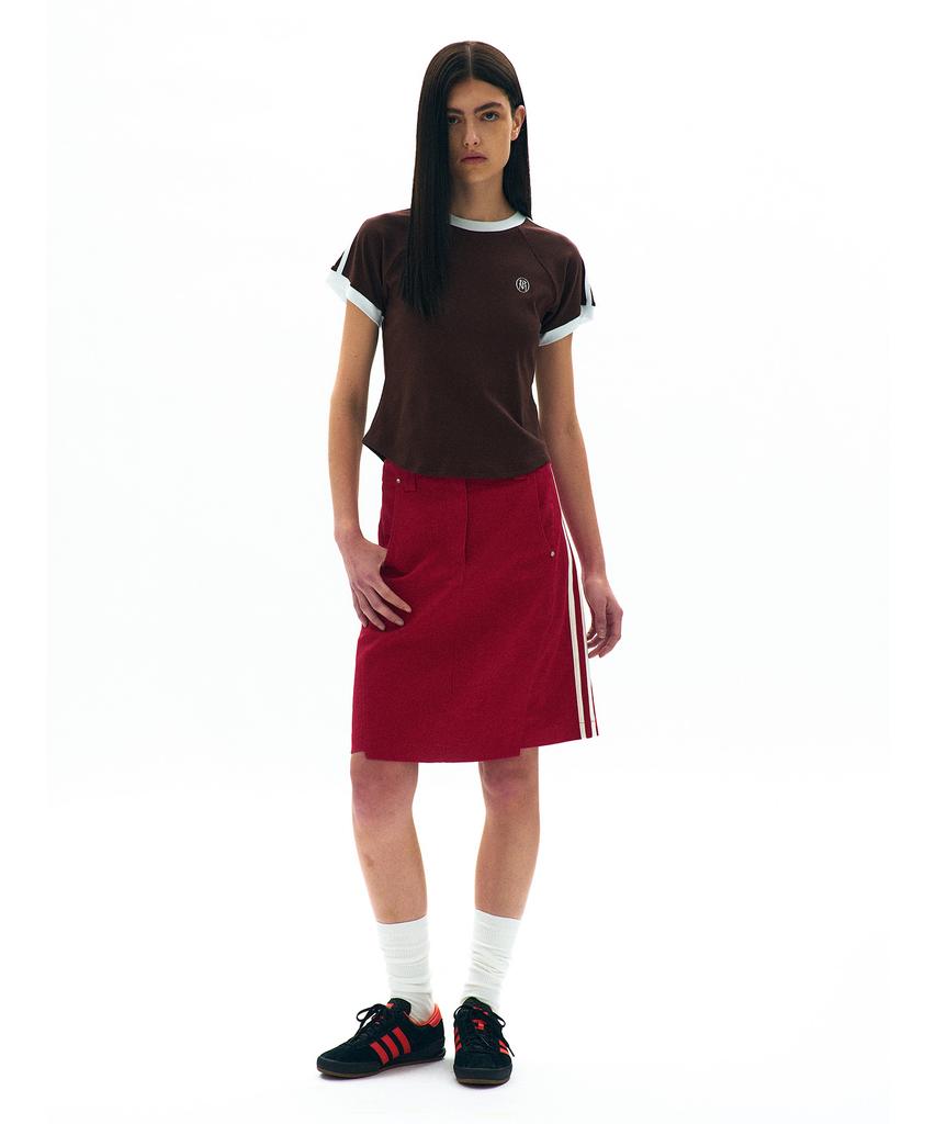PARTIMENTO WOMEN College Striped Ringer Tee_Brown