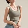Women's Slim Fit Threaded Vest - Spring & Summer Solid Color Tank Top for Sports or Casual Wear