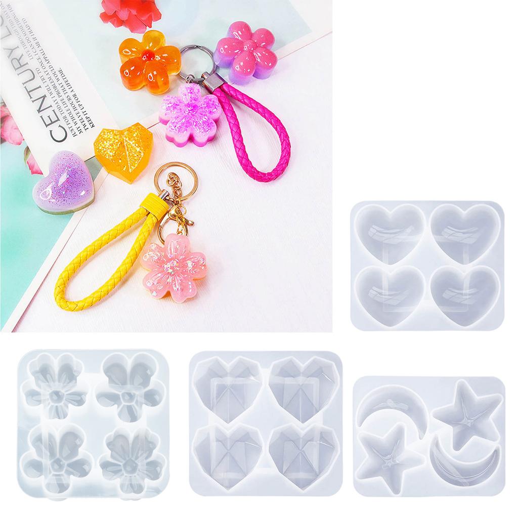 Silicone Mold Cherry Blossom Heart Moon Star Shaped Resin Mould for Crystal Keychain Pendant Craft Gifts for Boys Girls