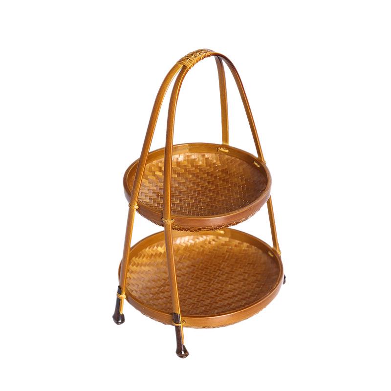Multi-Layer Bamboo Hand-Woven Basket Display Stand for Fruits, Tea, and Pastries