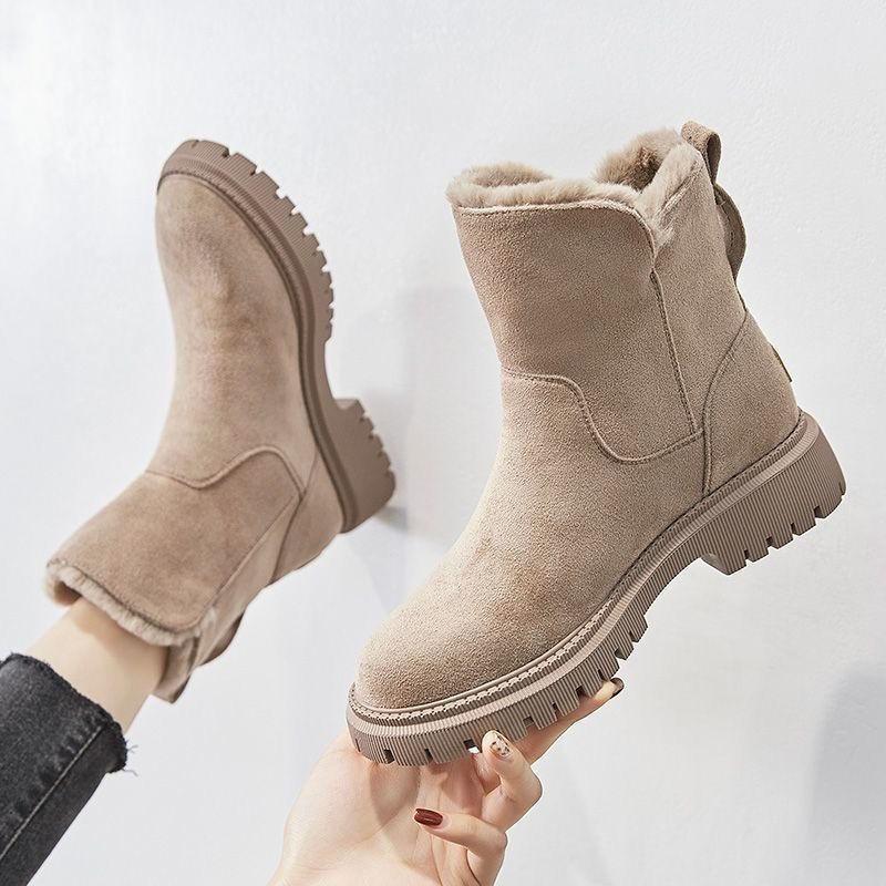 Cross-border Medium Tube Plus Size Snow Boots Women's Winter New Medium Tube Piled Thickened Warm Side Zipper Cotton Boots