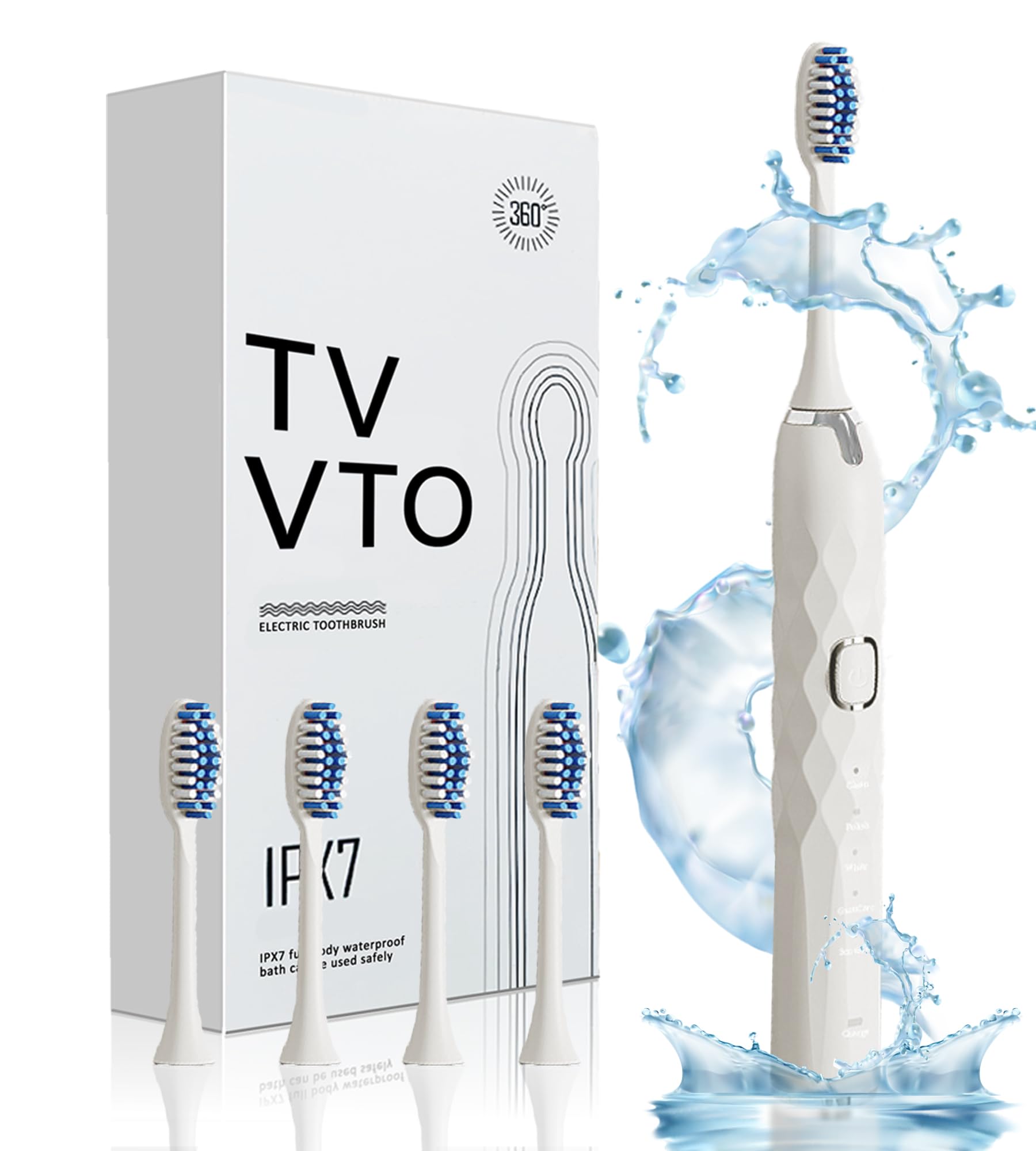 

TVVTO Electric Ultrasonic Sonic 5 4 Replacement Low IPX7 Soft Vibrating Memory Auto Timer Toothbrush, Toothbrush, Modes, Brushes, Portable, Noise,