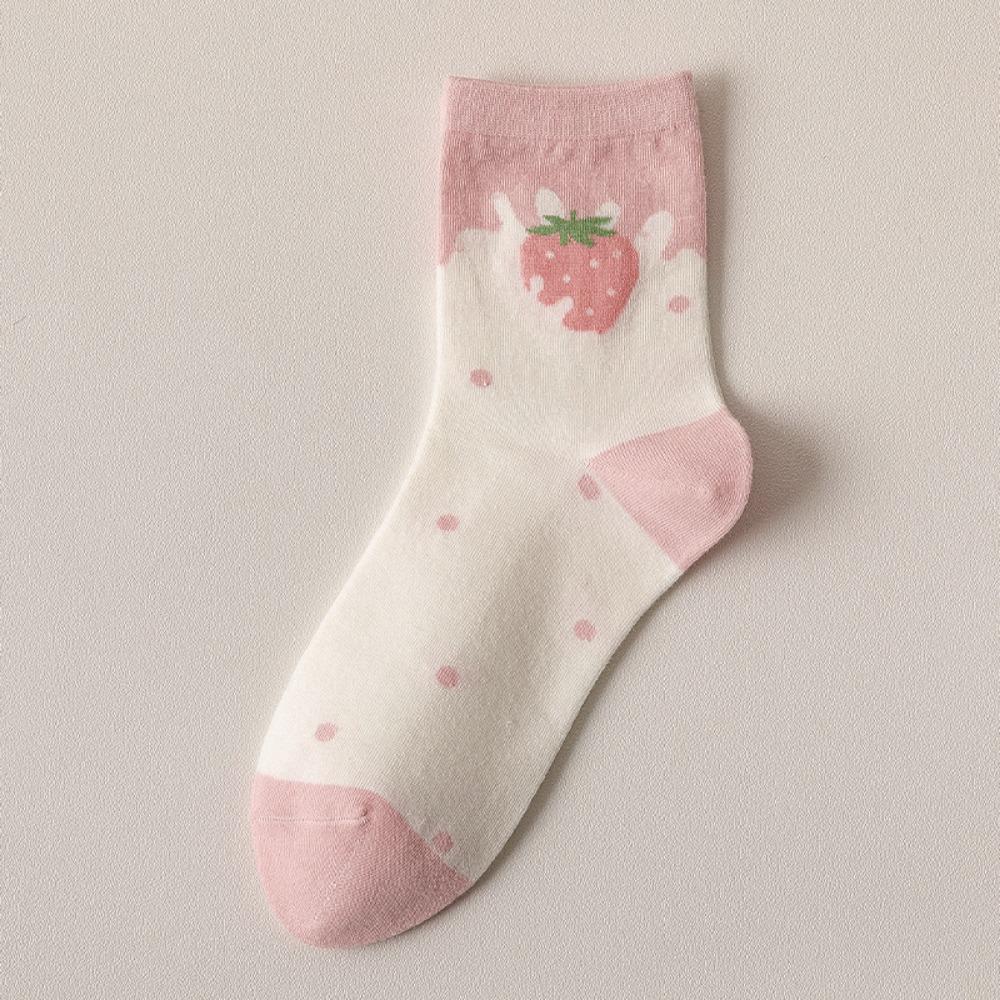 Strawberry Milk Pattern Casual Socks Cute Sports Socks Sweat Absorption Women Cotton Socks