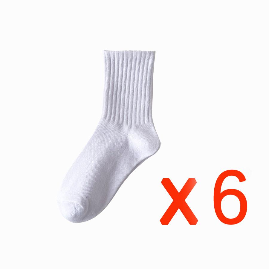 

6 пар повседневных хлопковых носков унисекс, однотонные модные универсальные носки, дышащие удобные носки для экипажа, повседневные спортивные носки для мужчин и женщин EUR35-42 белый