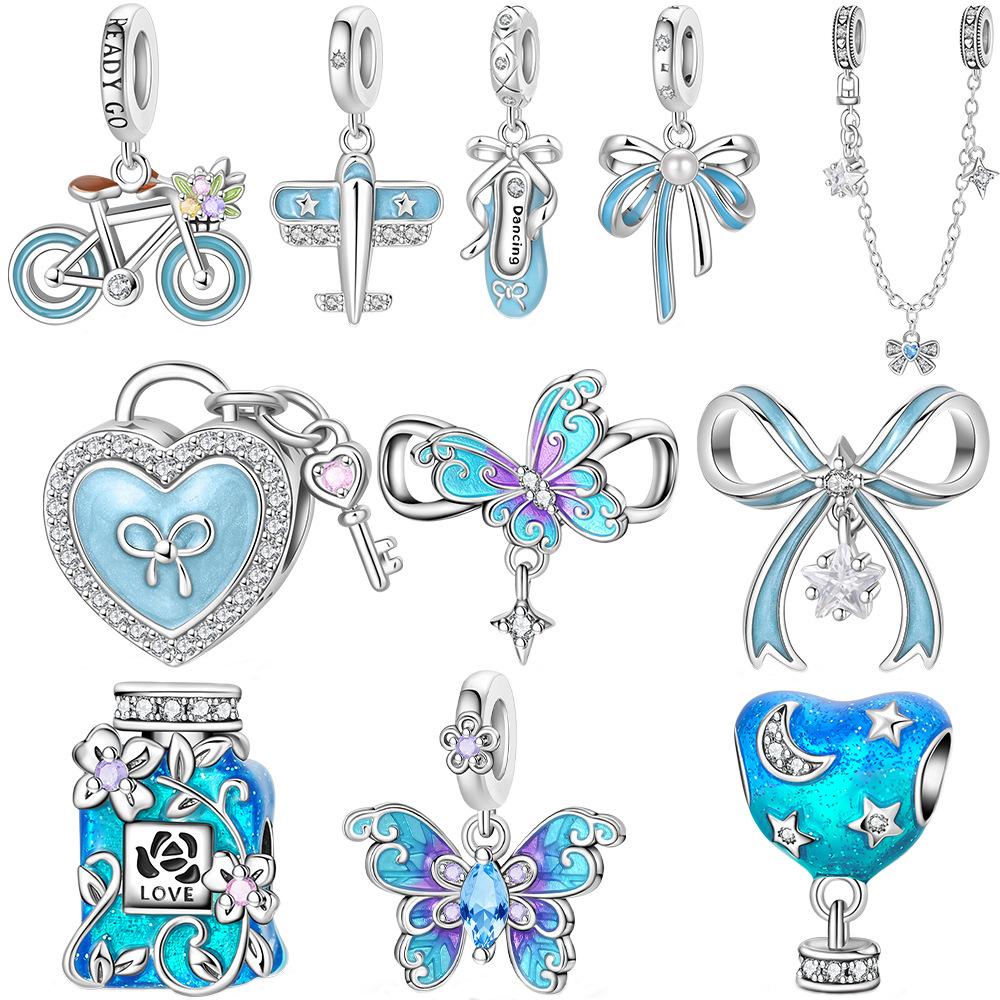 DIY Pendant Accessories Blue Oil Drop Bow Beaded Bracelet Necklace Set