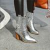 Gold Snake Print Ankle Boots For Women Wedge High Heels Boots Woman Chunky Heels Botas Female Western Boots Large Size 34-46