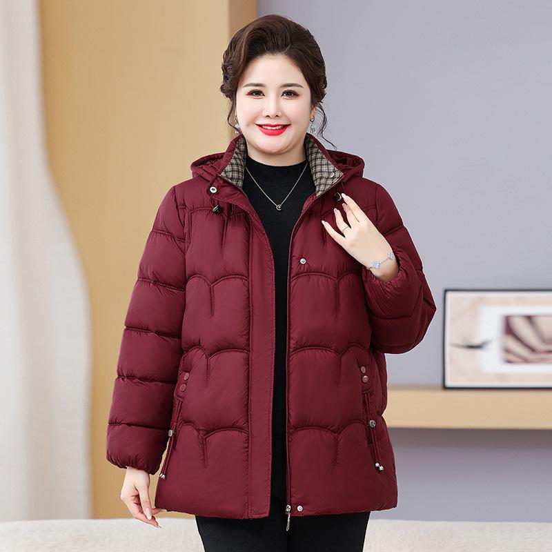 

Plus Size Hooded Winter Down Coat for Middle-Aged Women, Extra Large Cotton Jacket 3XL (120-140 jin)