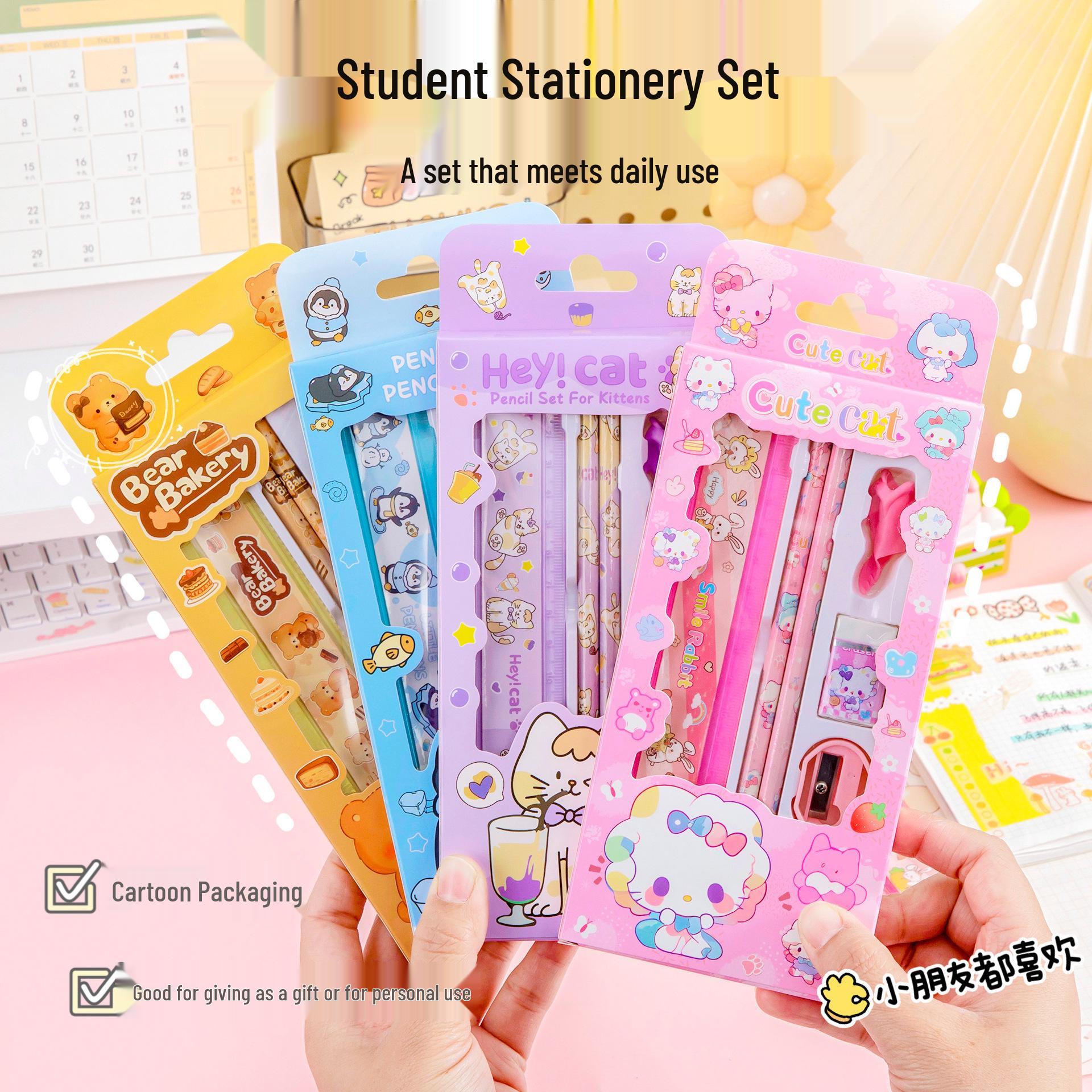 Children s Day Stationery Set: Cartoon-Themed 6-Piece Pencil Set for Primary School Student Rewards