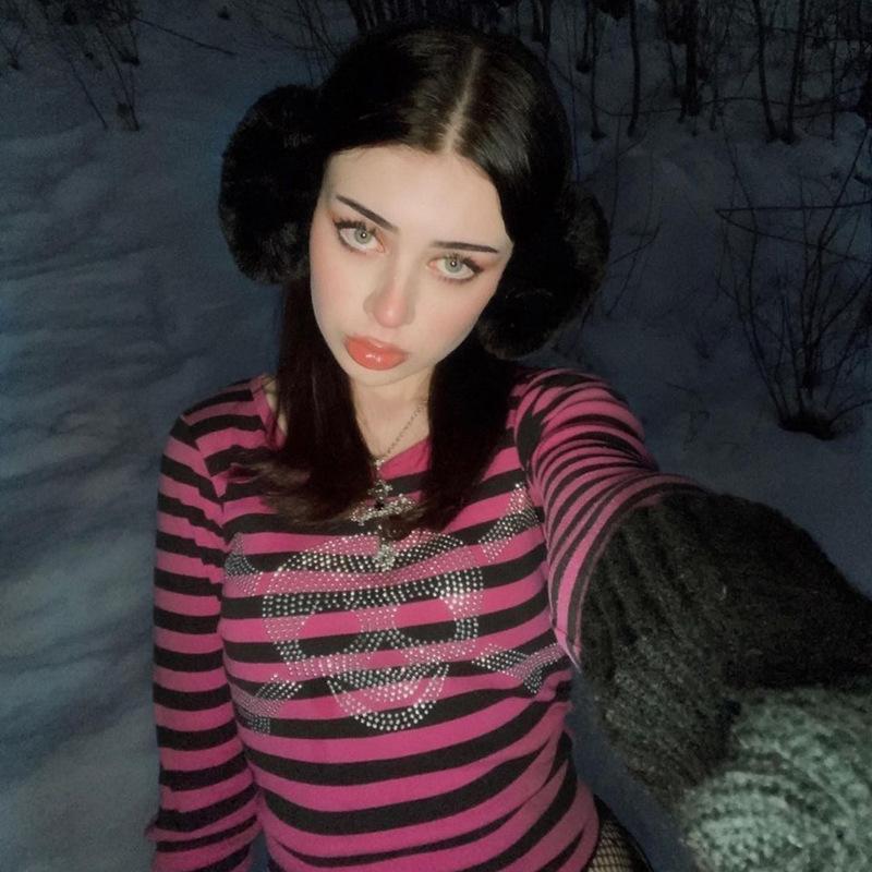 Large Size Loose Elastic Long Sleeve T-shirt Women's Striped Korean Style Velvet Bottoming Shirt Inner Wear