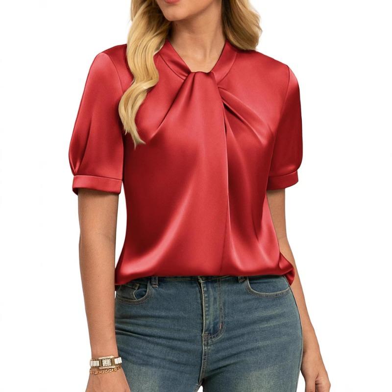 Nuovi Top Eleganti Estivi da Donna Camicie Satinate Versatili a Maniche Corte