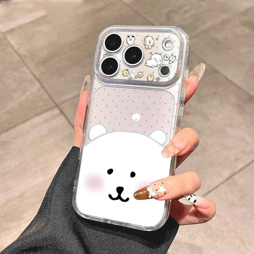 Self-deprecating bear big head is suitable for Apple 17promax mobile phone case 14 15 16 soft case 13pro fine hole XS transparent