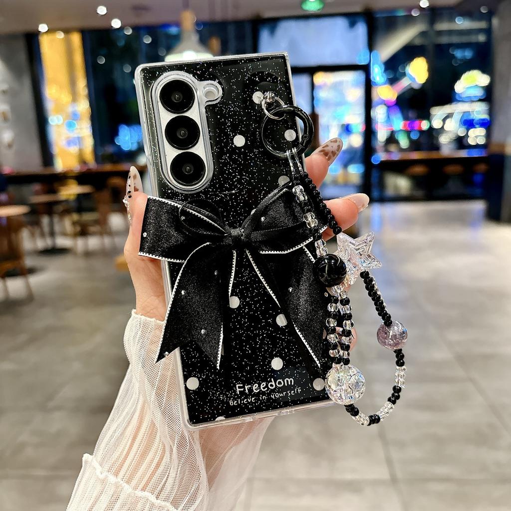 Applicable to Samsung zfold7 bow anti-drop mobile phone case zfold6 glitter polka dot zfold5 bracket protective case
