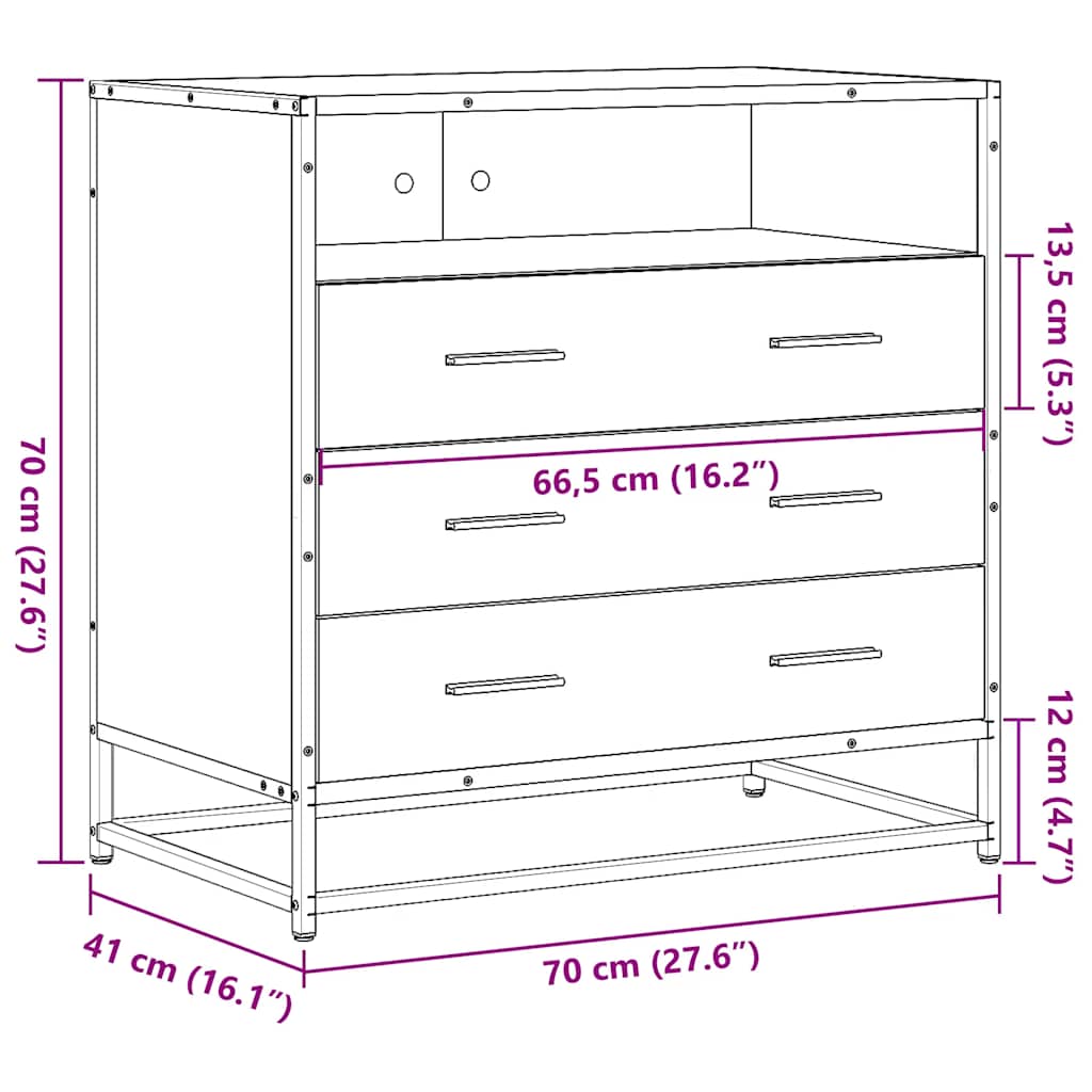 Drawer Cabinet in Brown Oak Look 70 x 41 x 70 cm Engineered Wood