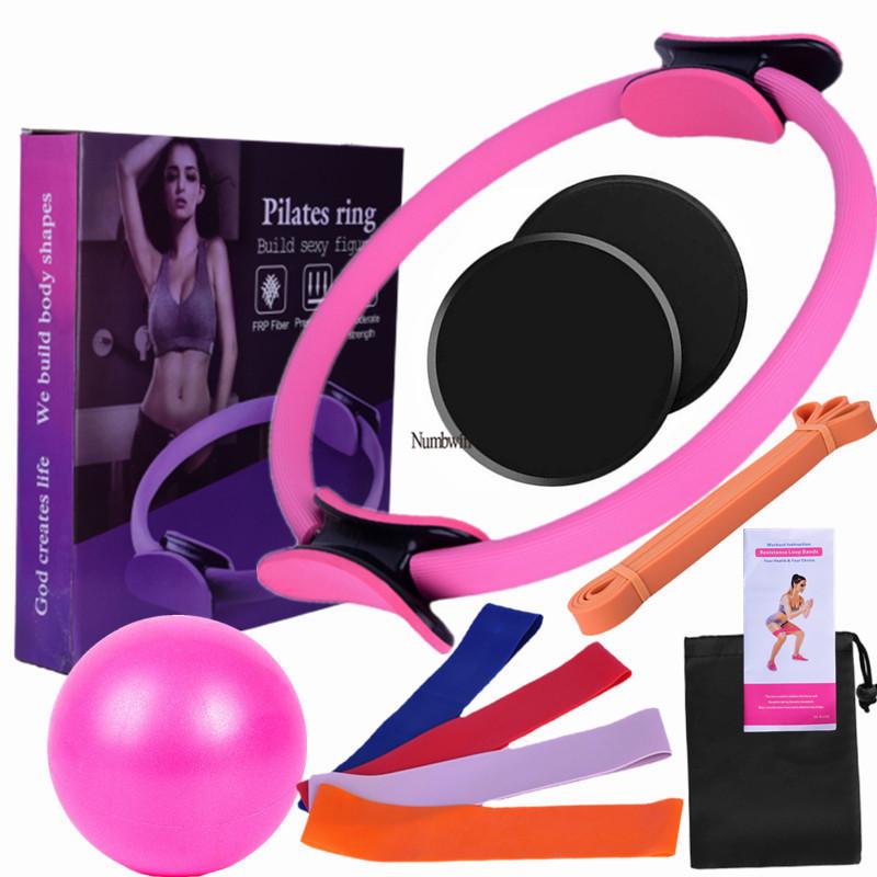 12-Piece Yoga Pilates Set: Yoga Ball, Latex Resistance Band, Elastic Ring, Gliding Disc In Box