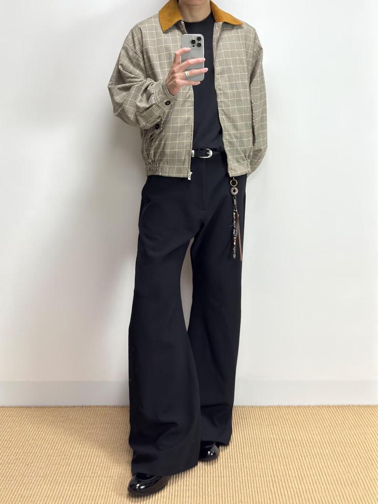 Premium Prince of Wales Check Corduroy Harrington Jacket with Contrasting Collar for Versatile Old Money Style Commuting.