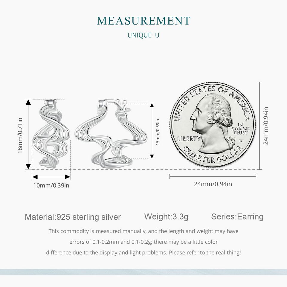 BAMOER 925 Sterling Silver Geomatric Twisted Line Hoop Earrings Wave Ear Buckles for Women Trendy Fine Jewelry
