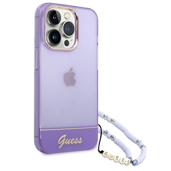 Etui do iPhone 14 Pro Max Guess Translucent Pearl Strap Fioletowe