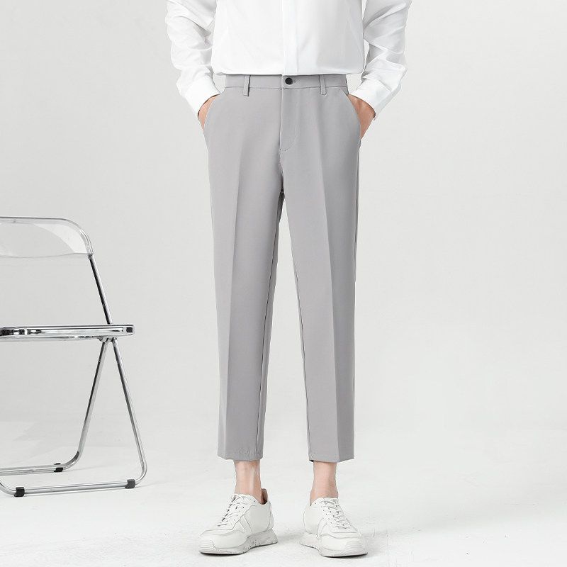 Clearance Foreign Trade Spring and Autumn Korean Style Slim Straight Casual Pants for Men, Trendy Non-Iron Cropped Dress Pants