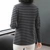 Damen-Oberteile mit hohem Kragen, langen Ärmeln, verdicktem Samtfutter, Pullover-Oberteile, gestreifter Aufdruck