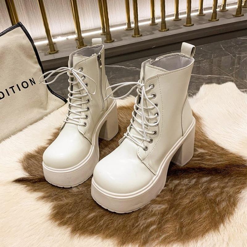 

thick heel Martin boots autumn and winter new fashion side zipper women s shoes low tube high heel bright leather short boots 35