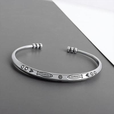 Bracciale da Uomo Aperto Regolabile Colore Argento Intrecciato Boho Decorazione per Polso Facile da Indossare Lettera Pesce Bracciale a Manica Curva Gioielli da Uomo