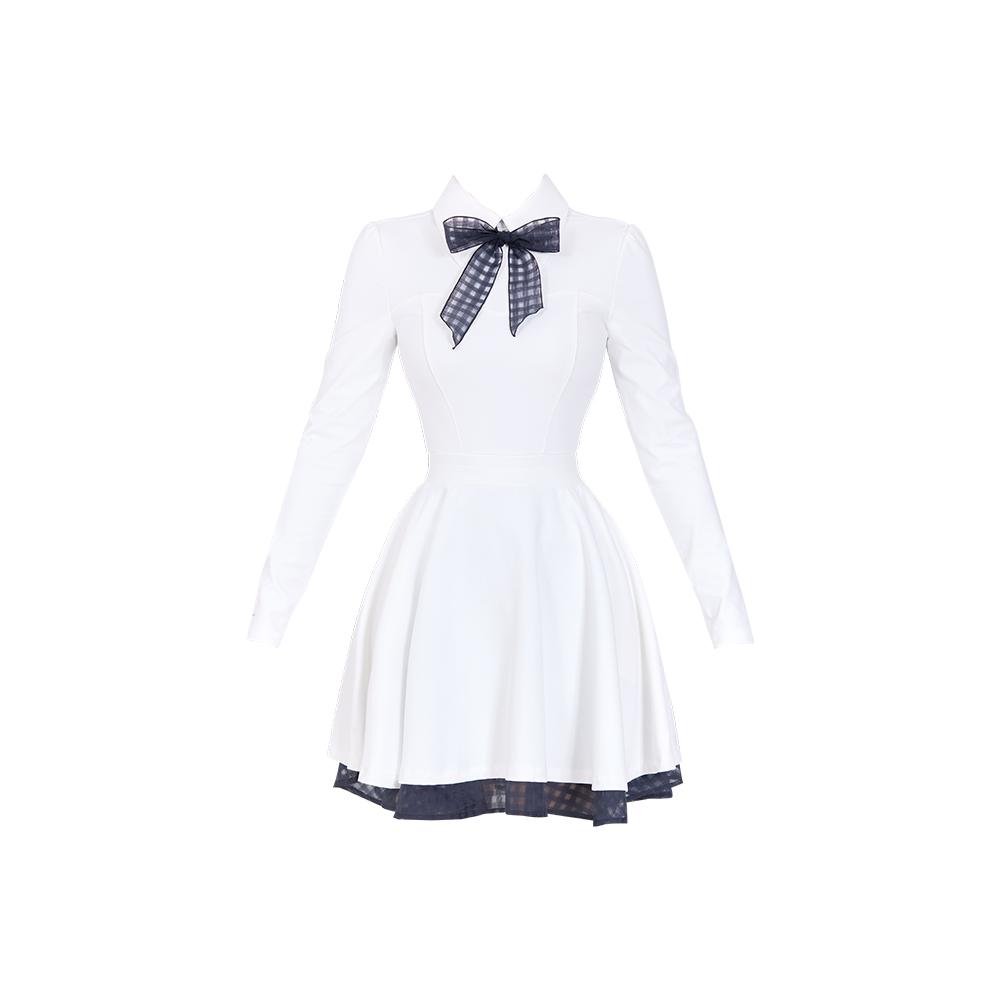 J Jane Classic Color Block Ribbon Flare Dress (White)