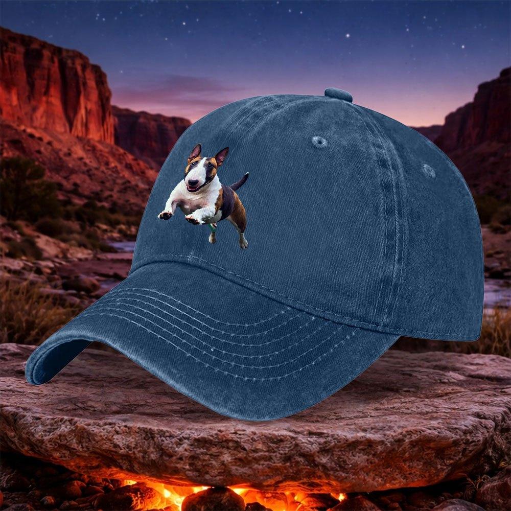 Bull Terrier Cap Vintage Washed Baseball Hat Hook Loop Closure Lightweight Outdoor Sports Hiking Fishing Christmas Gift