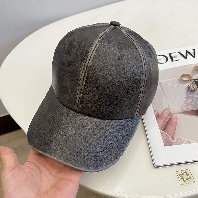 

Personalized washed and old PU leather hard-top baseball cap for men and women autumn and winter retro cap Adjustable 54- 59CM сірий колір